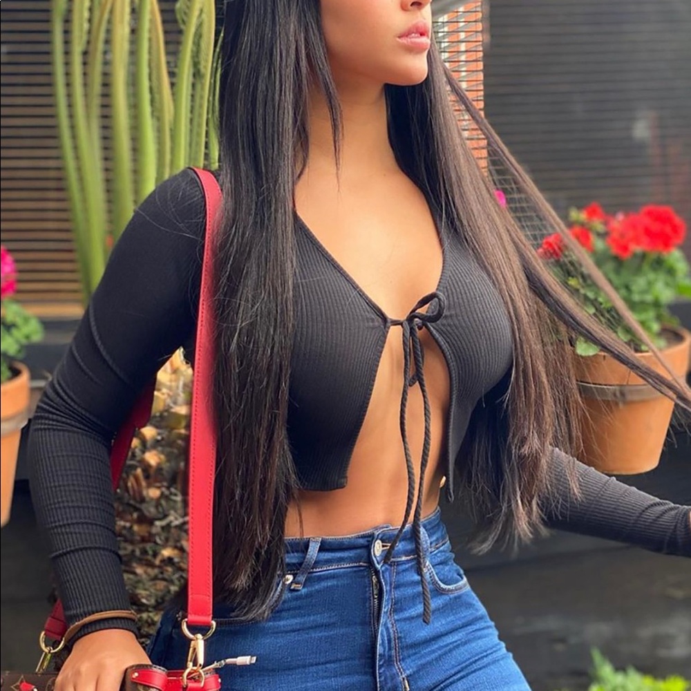 Fashion Nova Black Front Tie Crop Top Brand New